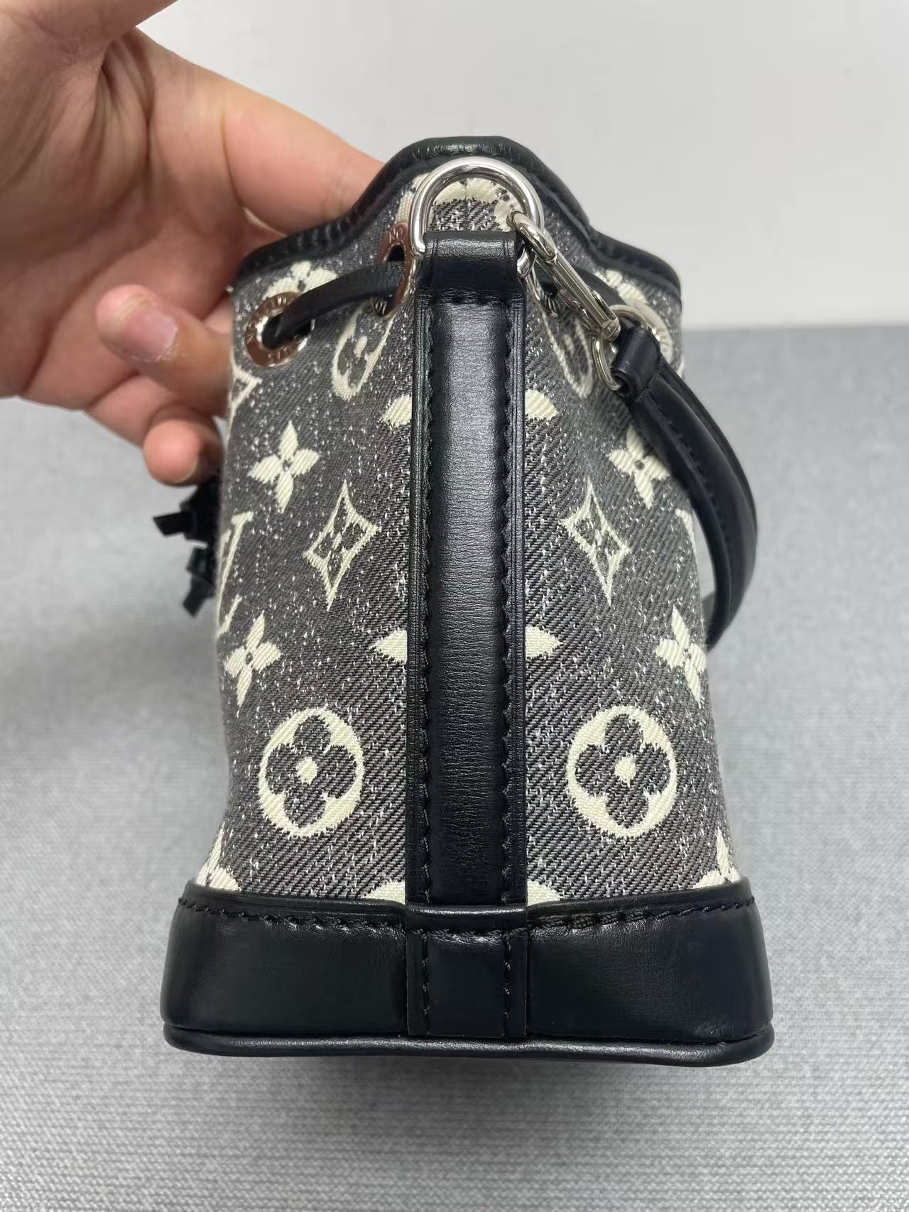 Louis Vuitton - Nano Noé - Denim - Black and White Monogram on Grey Denim with Black Leather Trim - (mini)