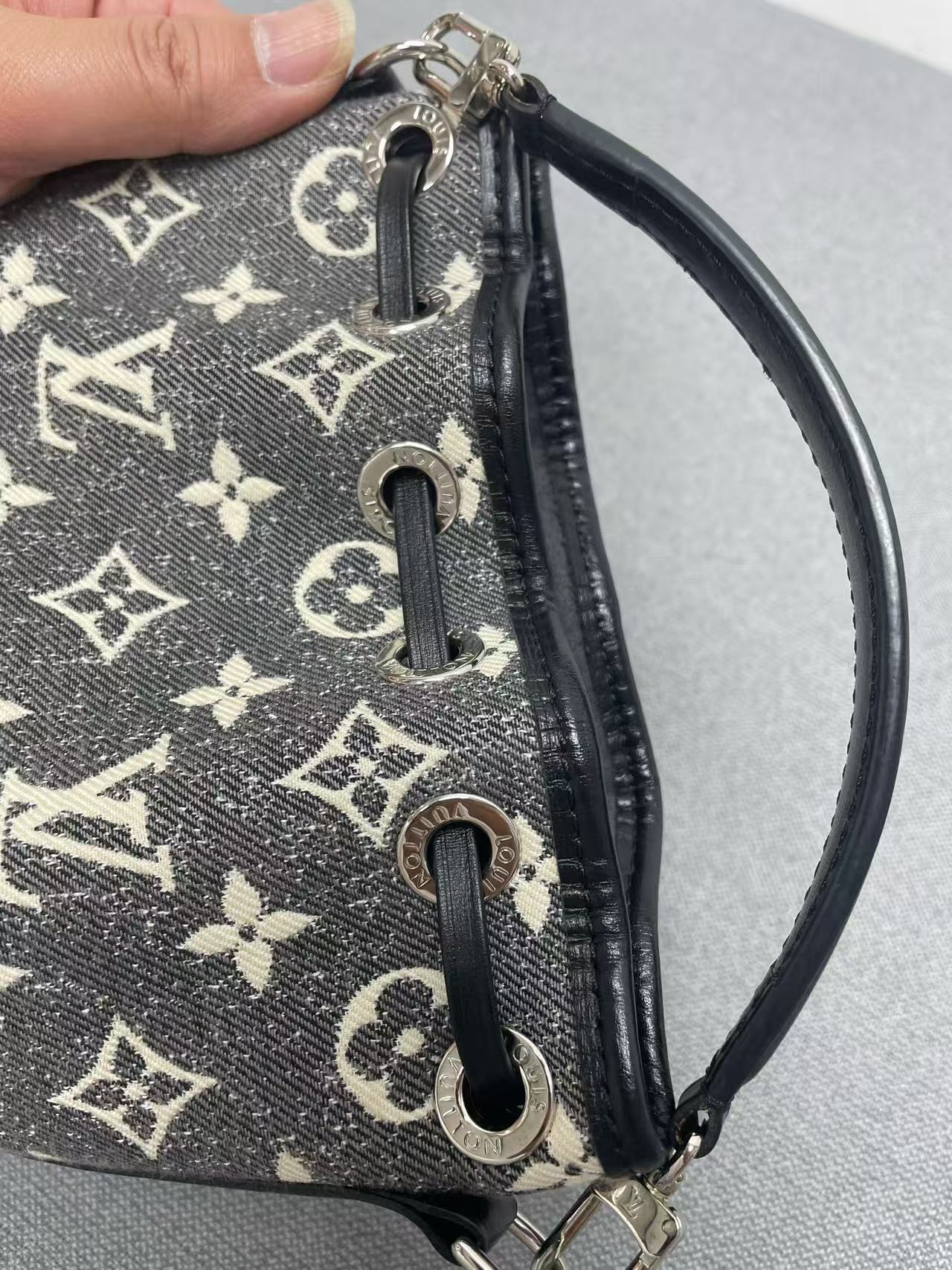 Louis Vuitton - Nano Noé - Denim - Black and White Monogram on Grey Denim with Black Leather Trim - (mini)