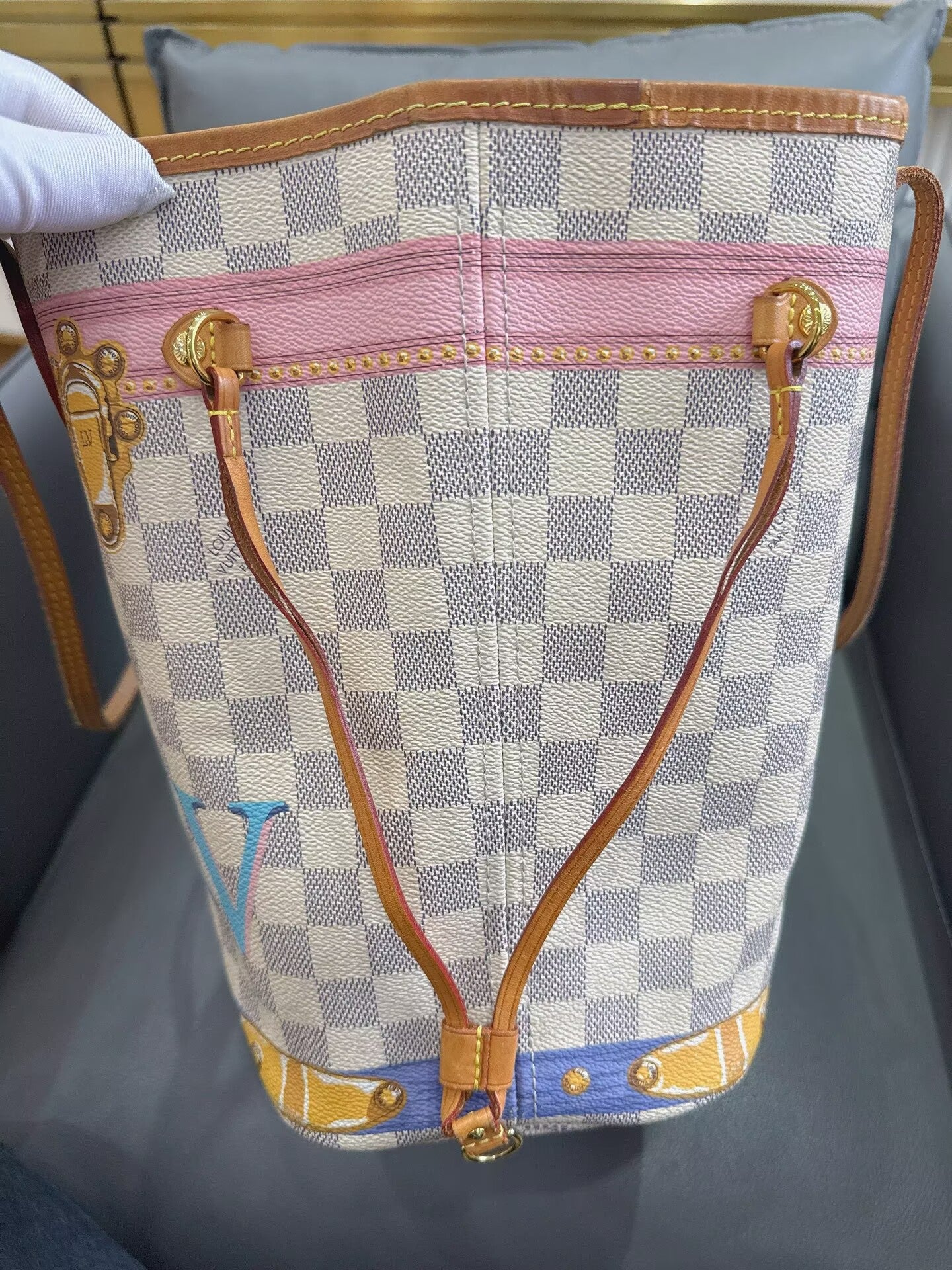Louis Vuitton - Neverfull MM Palace Series Limited Edition - Damier Azur coated canvas with Vachetta leather trim - White, blue, pink, yellow, red, tan - (Medium)