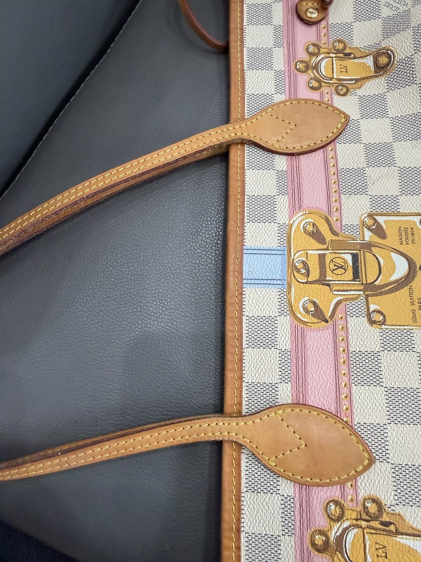 Louis Vuitton - Neverfull MM Palace Series Limited Edition - Damier Azur coated canvas with Vachetta leather trim - White, blue, pink, yellow, red, tan - (Medium)