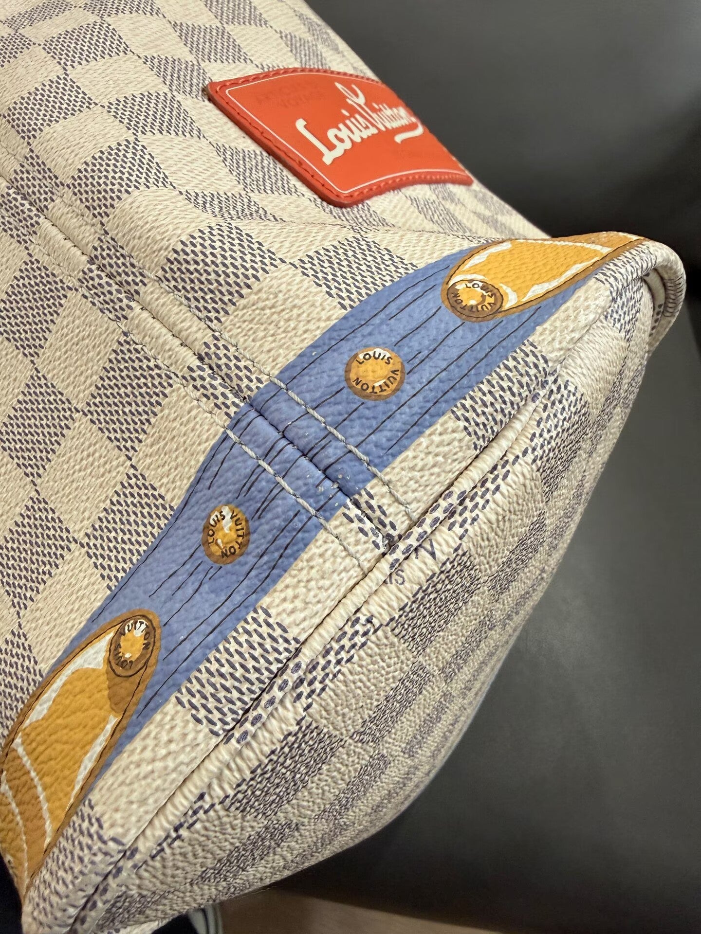 Louis Vuitton - Neverfull MM Palace Series Limited Edition - Damier Azur coated canvas with Vachetta leather trim - White, blue, pink, yellow, red, tan - (Medium)