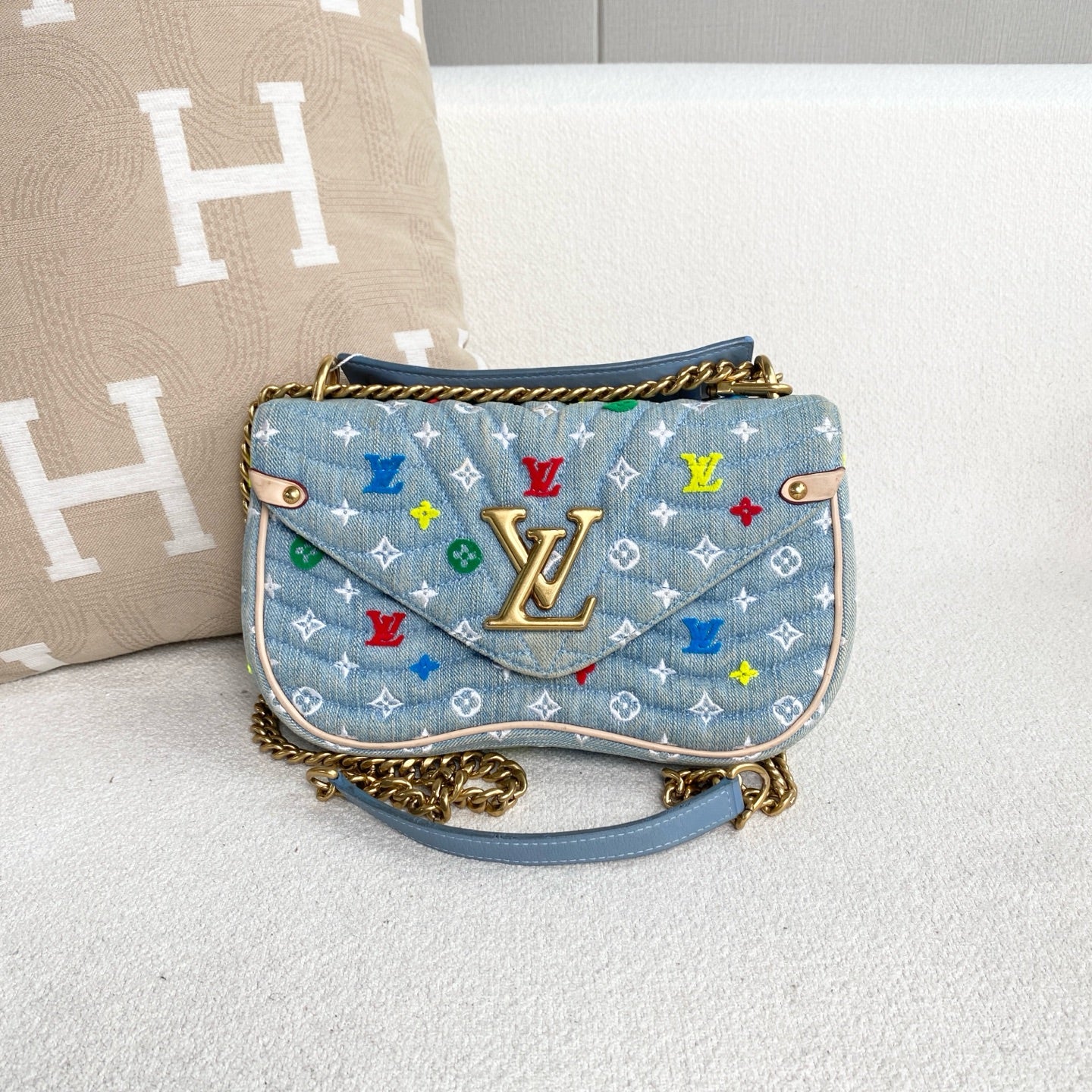 Louis Vuitton - New Wave Chain Bag - Denim - Light Blue with Multicolour Embroidery - (Mini)