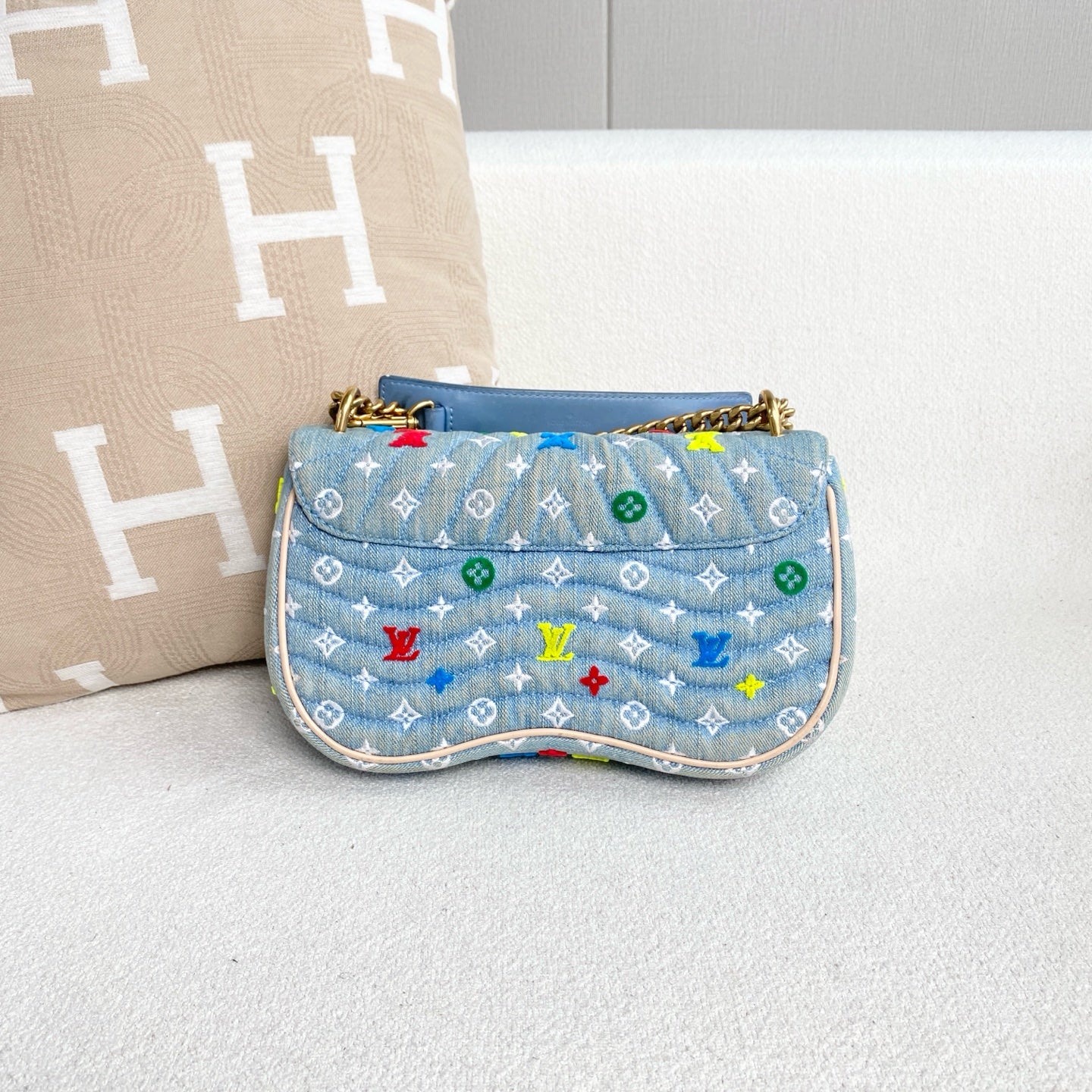 Louis Vuitton - New Wave Chain Bag - Denim - Light Blue with Multicolour Embroidery - (Mini)