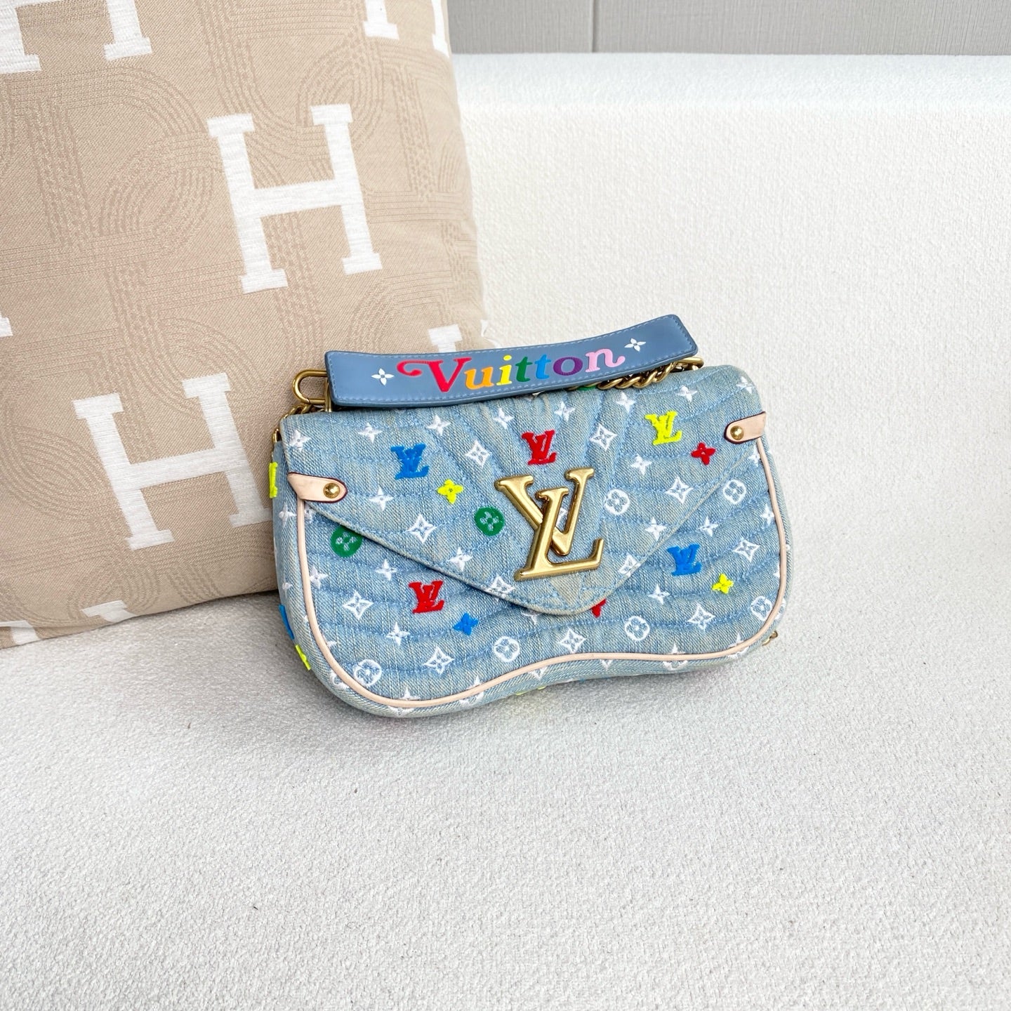 Louis Vuitton - New Wave Chain Bag - Denim - Light Blue with Multicolour Embroidery - (Mini)