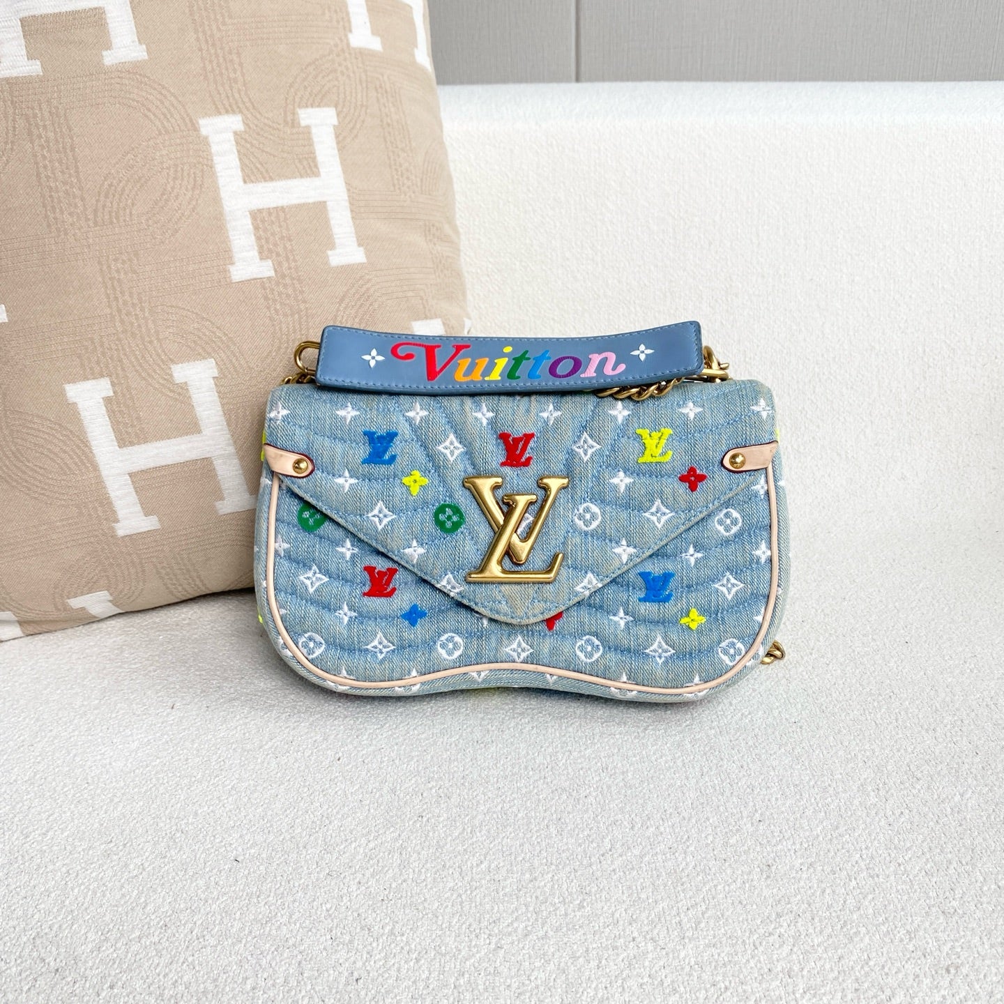 Louis Vuitton - New Wave Chain Bag - Denim - Light Blue with Multicolour Embroidery - (Mini)