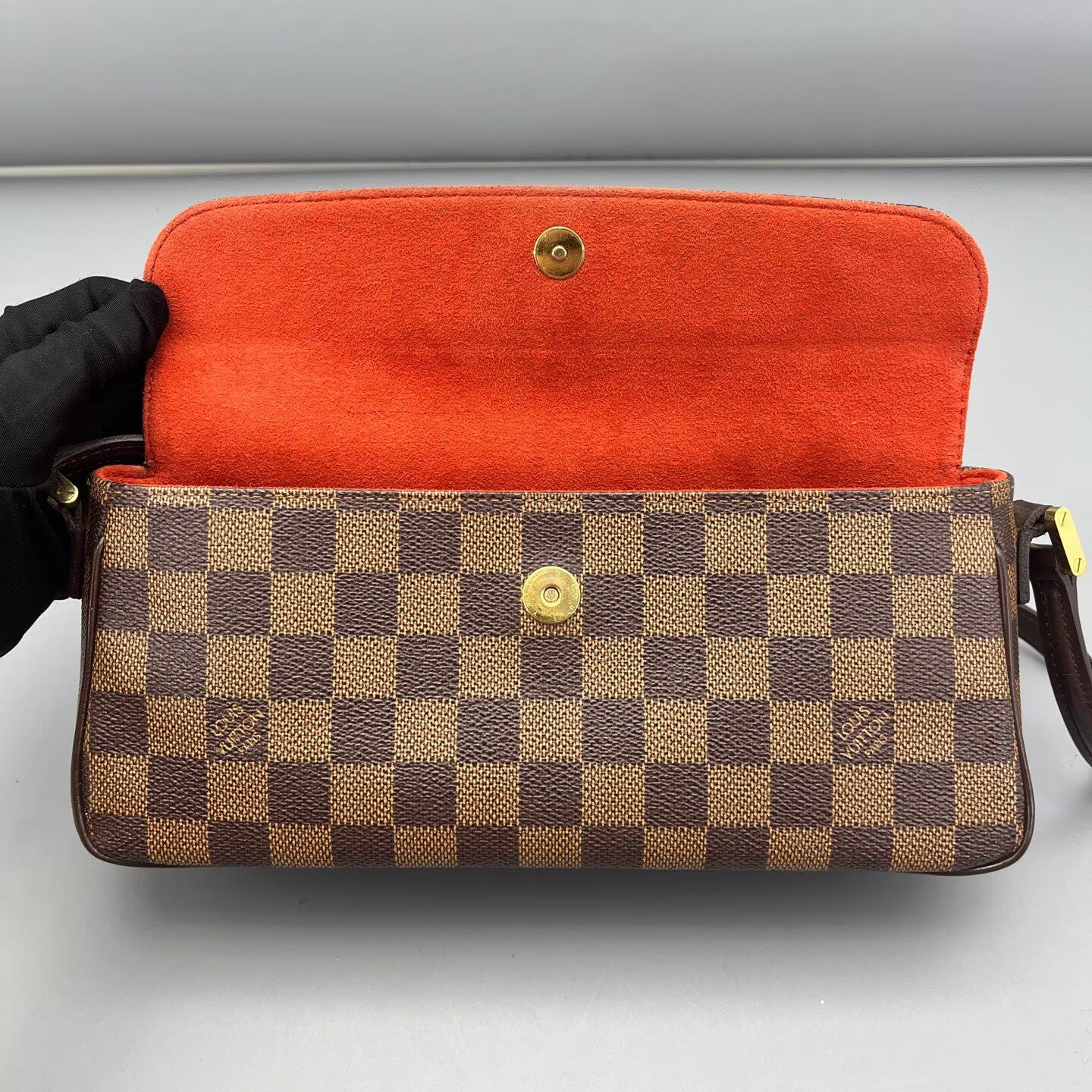 Louis Vuitton - Omotesando Flap Bag - Damier Ebène coated canvas with leather trim and suede interior - Brown with Orange Interior - (small)
