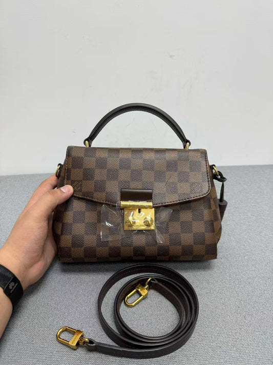 Louis Vuitton - Other - Damier Ebene coated canvas with smooth leather trim - Brown with red lining - (small)