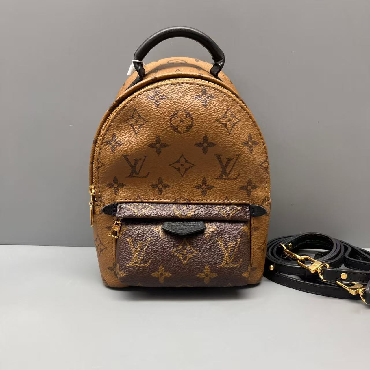 Louis Vuitton - Palm Springs Mini Backpack - Monogram coated canvas with leather trim - Brown with black trim - (mini)