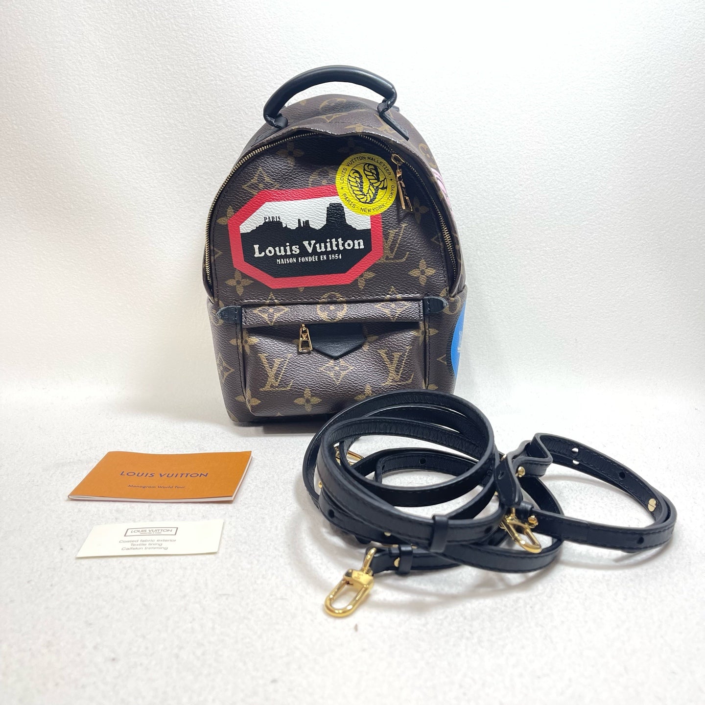 Louis Vuitton - Palm Springs Mini Backpack - Monogram coated canvas with leather trim - Brown with Multicolour Patches - (mini)