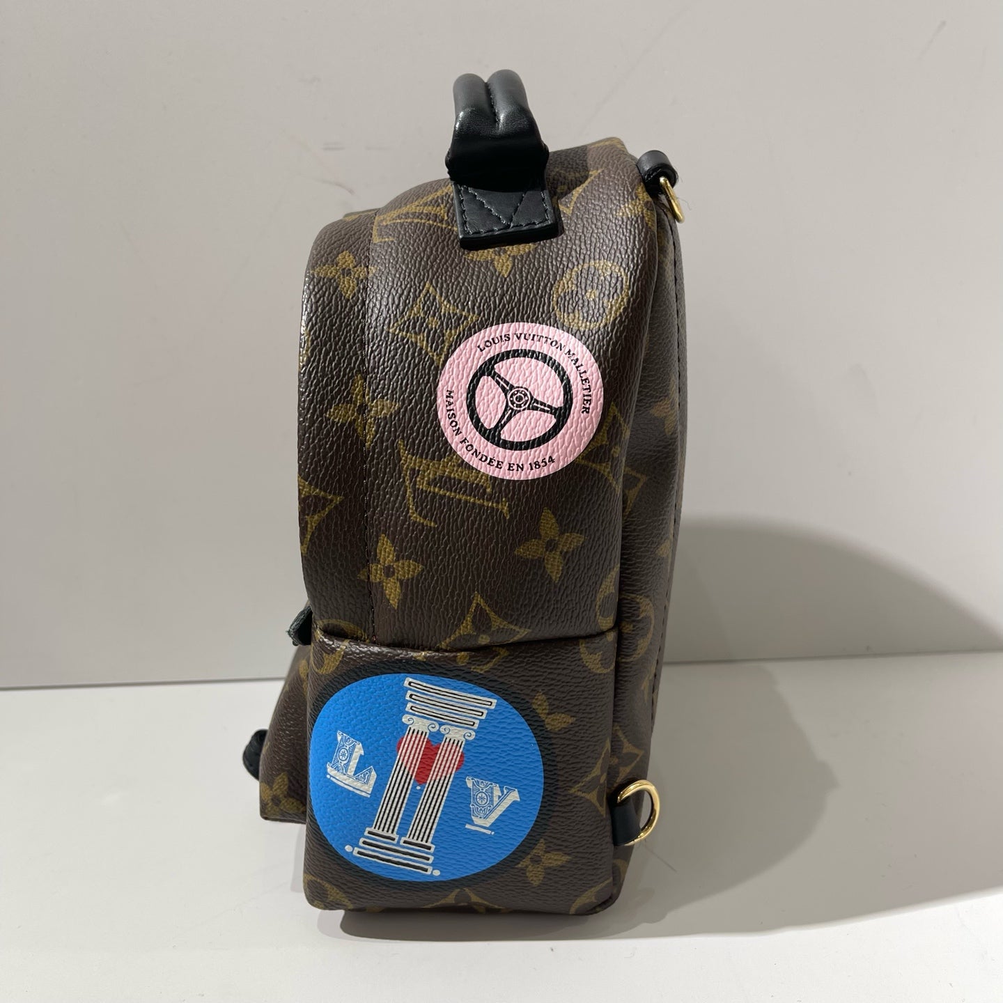 Louis Vuitton - Palm Springs Mini Backpack - Monogram coated canvas with leather trim - Brown with Multicolour Patches - (mini)