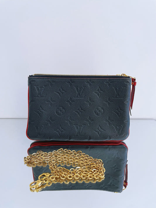 Louis Vuitton - Pochette Double Zip - Embossed cowhide leather - Blue and Red Bi-color with Gold-Tone Hardware - (mini)
