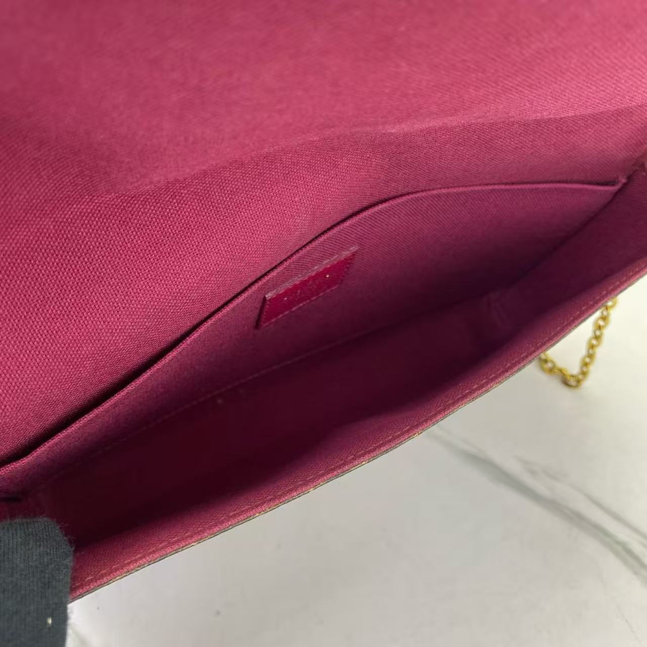 Louis Vuitton - Pochette Félicie - Monogram coated canvas with leather trim and textile lining; grained leather insert - Brown with fuchsia interior and insert - (Small)