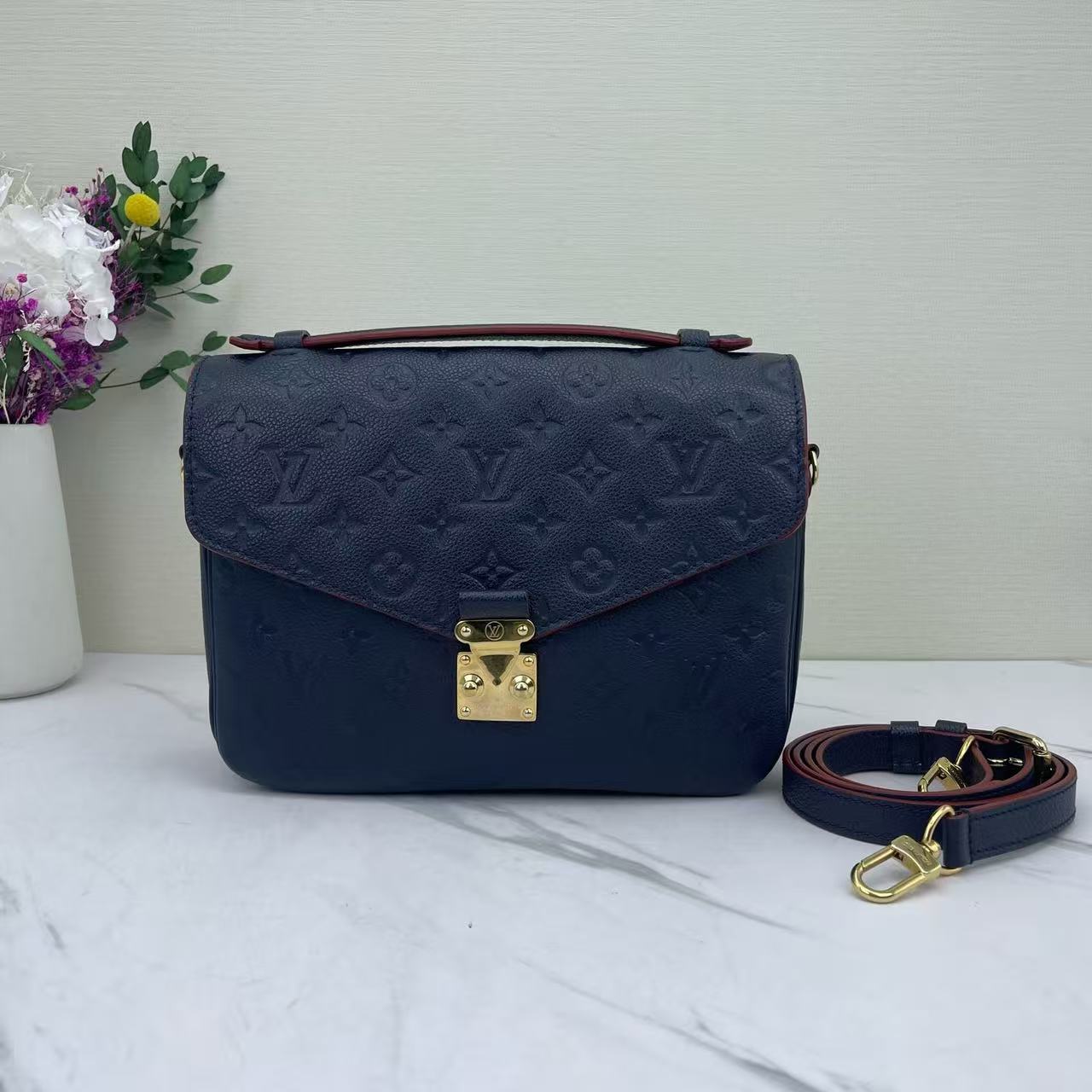 Louis Vuitton - Pochette Métis - Monogram Empreinte leather - Blue with Dark Red Trim - (medium)