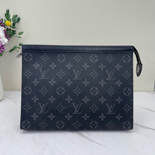 Louis Vuitton - Pochette Voyage GM - Monogram Eclipse Canvas with Leather Trim - Black - (large)