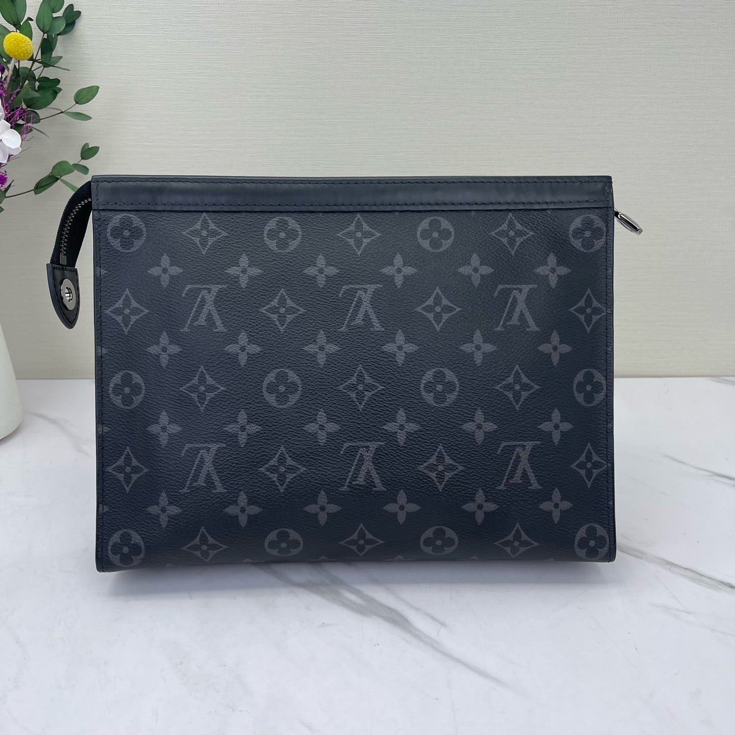 Louis Vuitton - Pochette Voyage GM - Monogram Eclipse Canvas with Leather Trim - Black - (large)