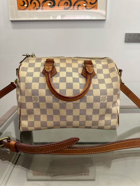 Louis Vuitton - Speedy 25 Bandoulière - Coated canvas with Vachetta leather trim - Cream and Blue - (Small)