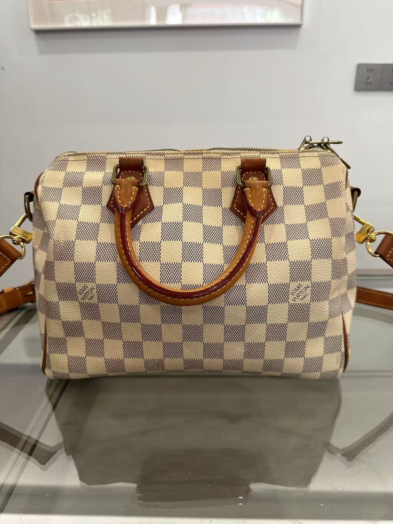 Louis Vuitton - Speedy 25 Bandoulière - Coated canvas with Vachetta leather trim - Cream and Blue - (Small)