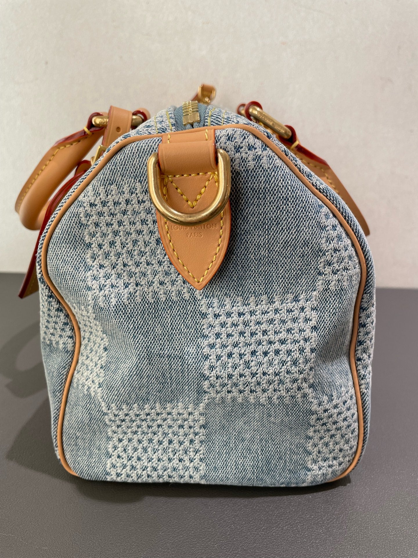Louis Vuitton - Speedy 25 Damier Denim 3D - Denim - Jeans with Vachetta leather trim - Blue - (small)