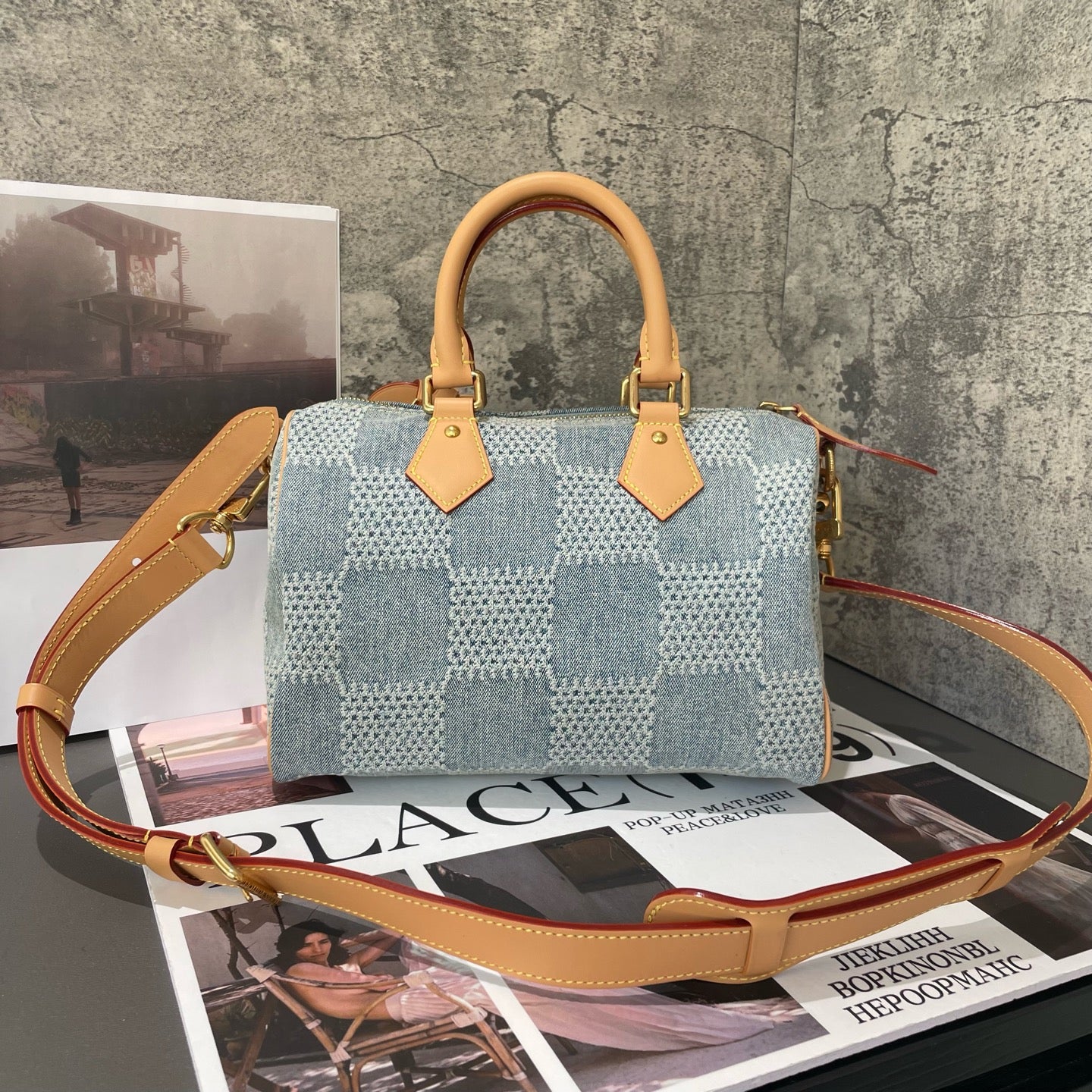 Louis Vuitton - Speedy 25 Damier Denim 3D - Denim - Jeans with Vachetta leather trim - Blue - (small)