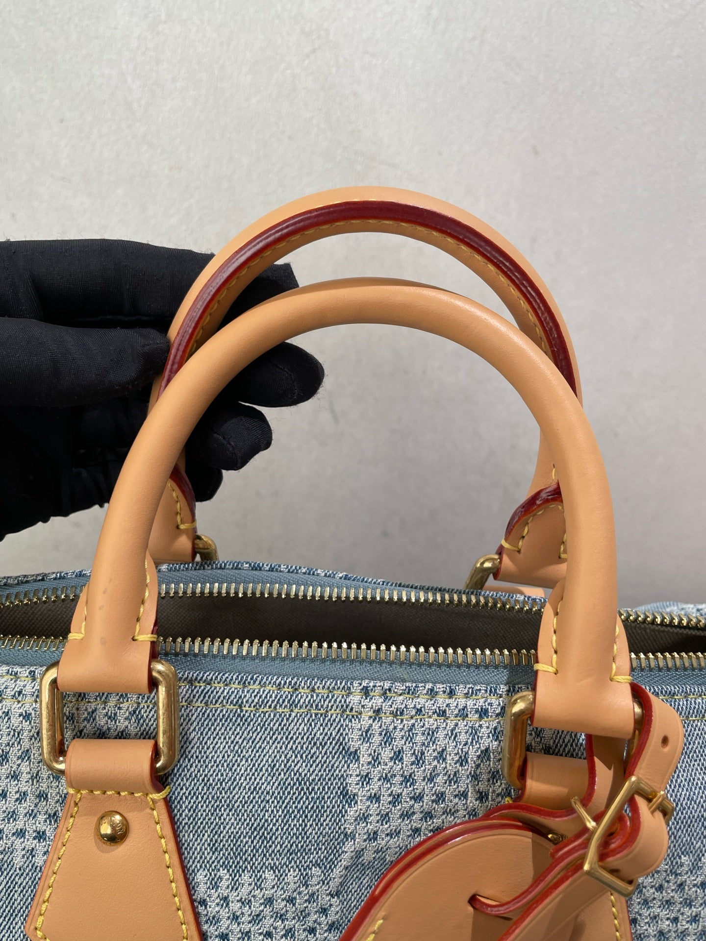 Louis Vuitton - Speedy 25 Damier Denim 3D - Denim - Jeans with Vachetta leather trim - Blue - (small)