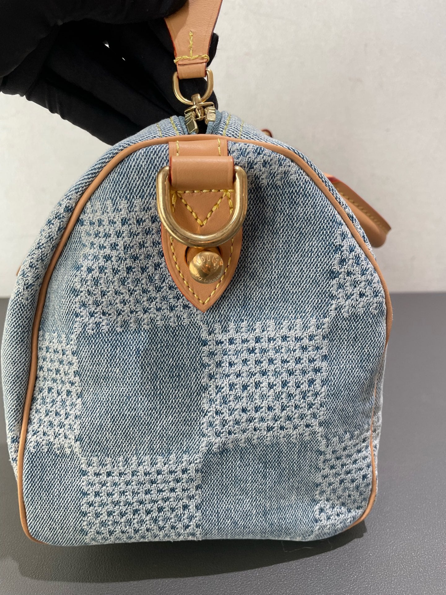 Louis Vuitton - Speedy 25 Damier Denim 3D - Denim - Jeans with Vachetta leather trim - Blue - (small)