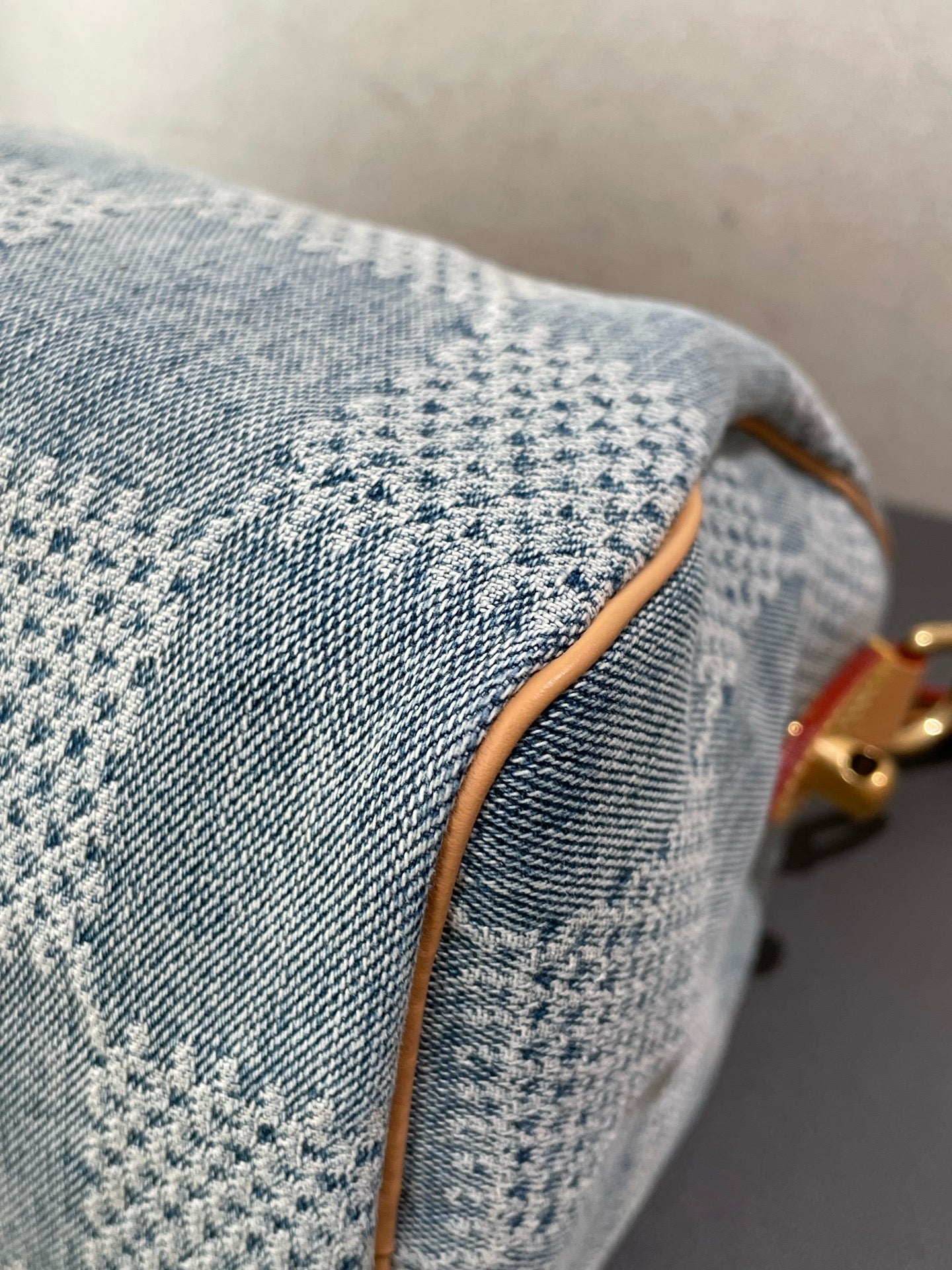 Louis Vuitton - Speedy 25 Damier Denim 3D - Denim - Jeans with Vachetta leather trim - Blue - (small)