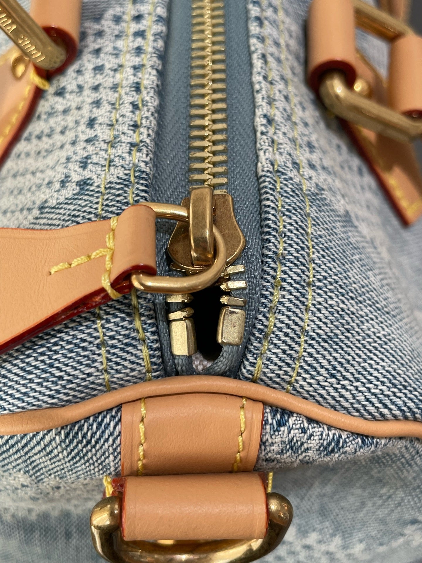 Louis Vuitton - Speedy 25 Damier Denim 3D - Denim - Jeans with Vachetta leather trim - Blue - (small)