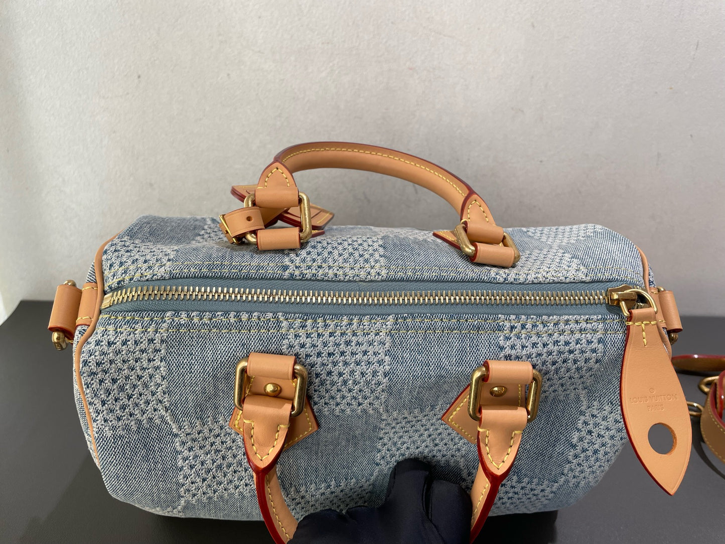 Louis Vuitton - Speedy 25 Damier Denim 3D - Denim - Jeans with Vachetta leather trim - Blue - (small)