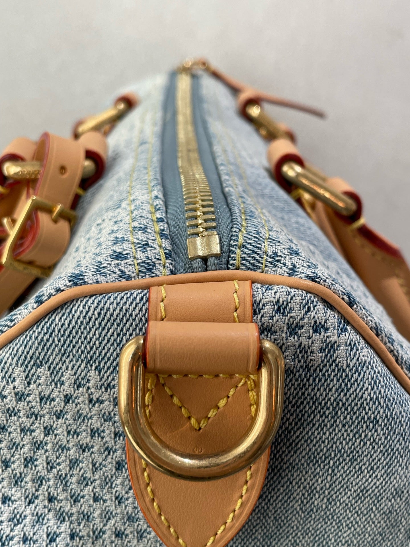 Louis Vuitton - Speedy 25 Damier Denim 3D - Denim - Jeans with Vachetta leather trim - Blue - (small)