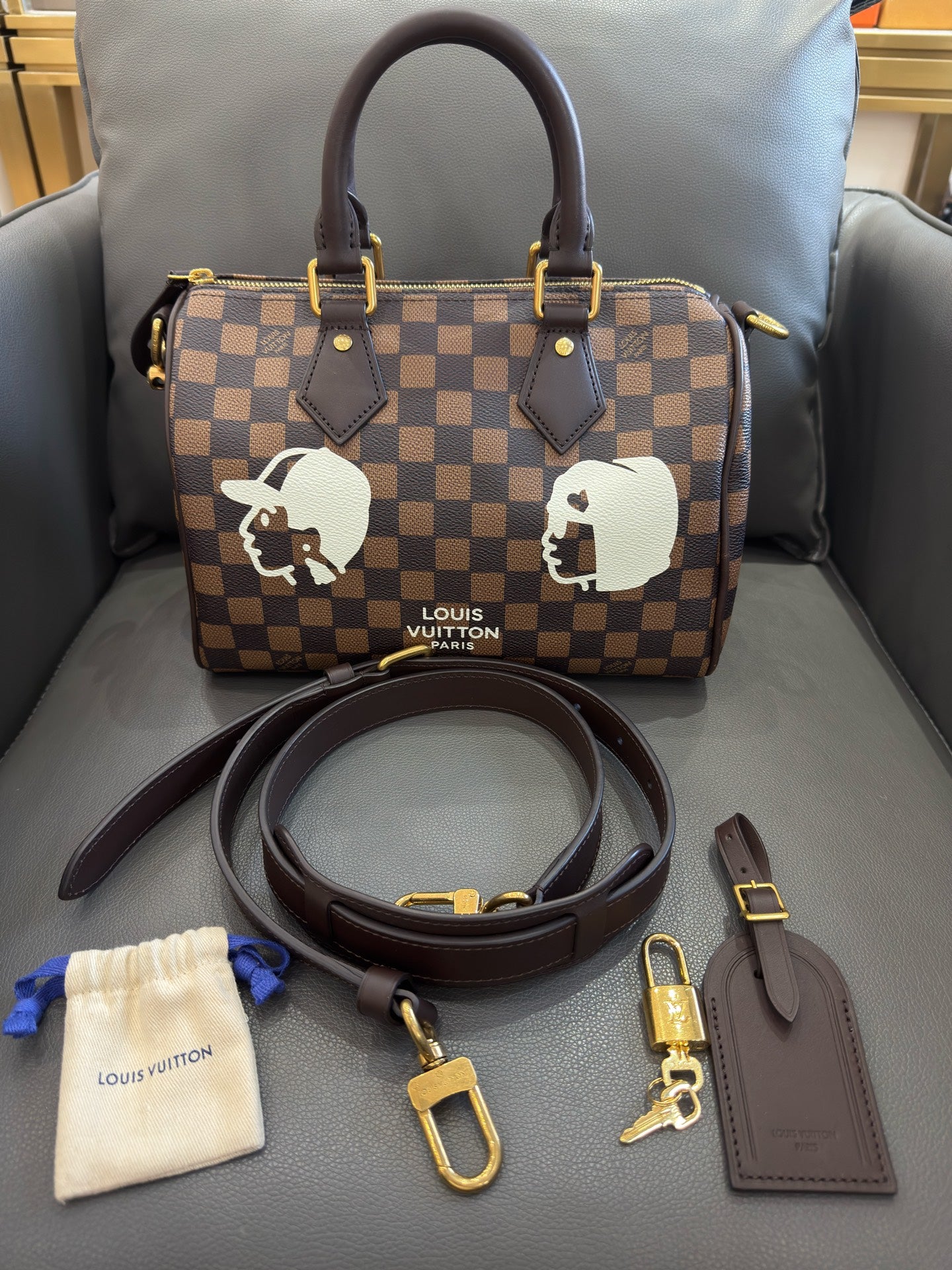 Louis Vuitton - Speedy 25 Nigo Damier - Coated canvas with leather trim - Brown - (small)