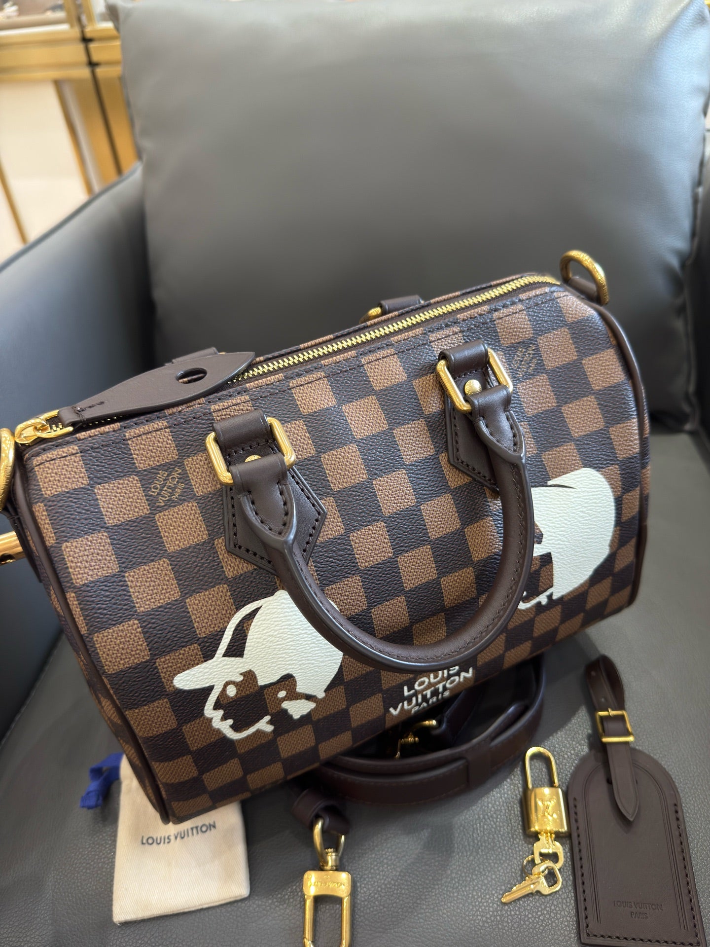 Louis Vuitton - Speedy 25 Nigo Damier - Coated canvas with leather trim - Brown - (small)