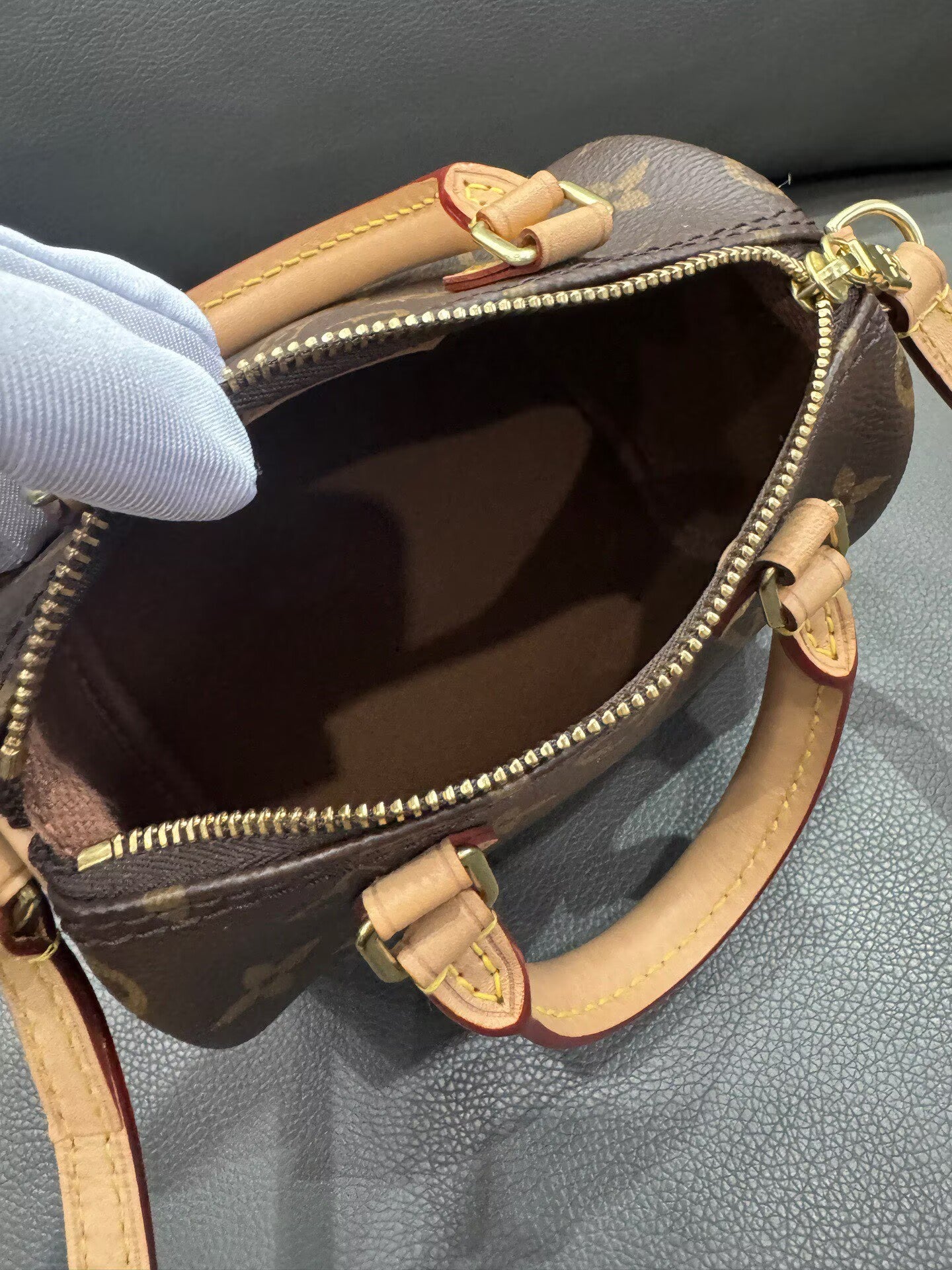 Louis Vuitton - Speedy Nano - Monogram coated canvas with Vachetta leather trim - Brown with Natural Vachetta and Gold-Tone Hardware - (mini)
