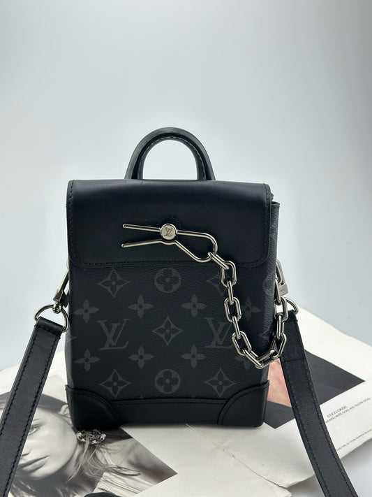 Louis Vuitton - Steamer Nano - Monogram Eclipse coated canvas with leather trim - Black - (mini)