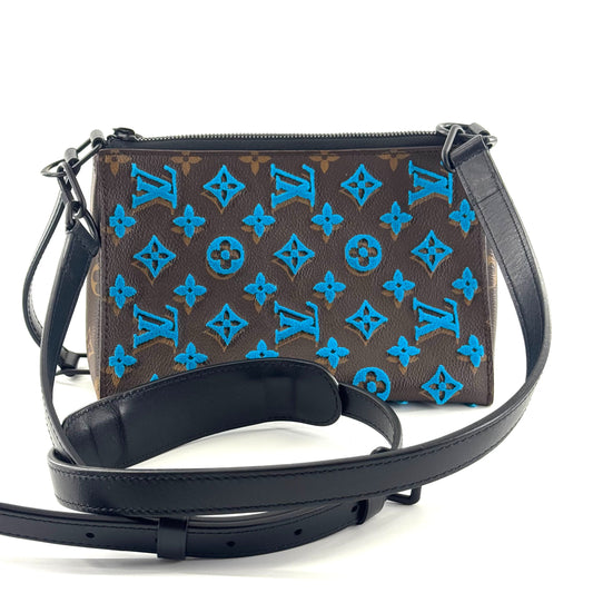Louis Vuitton - Triangle Bag - Monogram canvas with velvet flocking and leather trim - Brown and Blue with Black trim - (Mini)