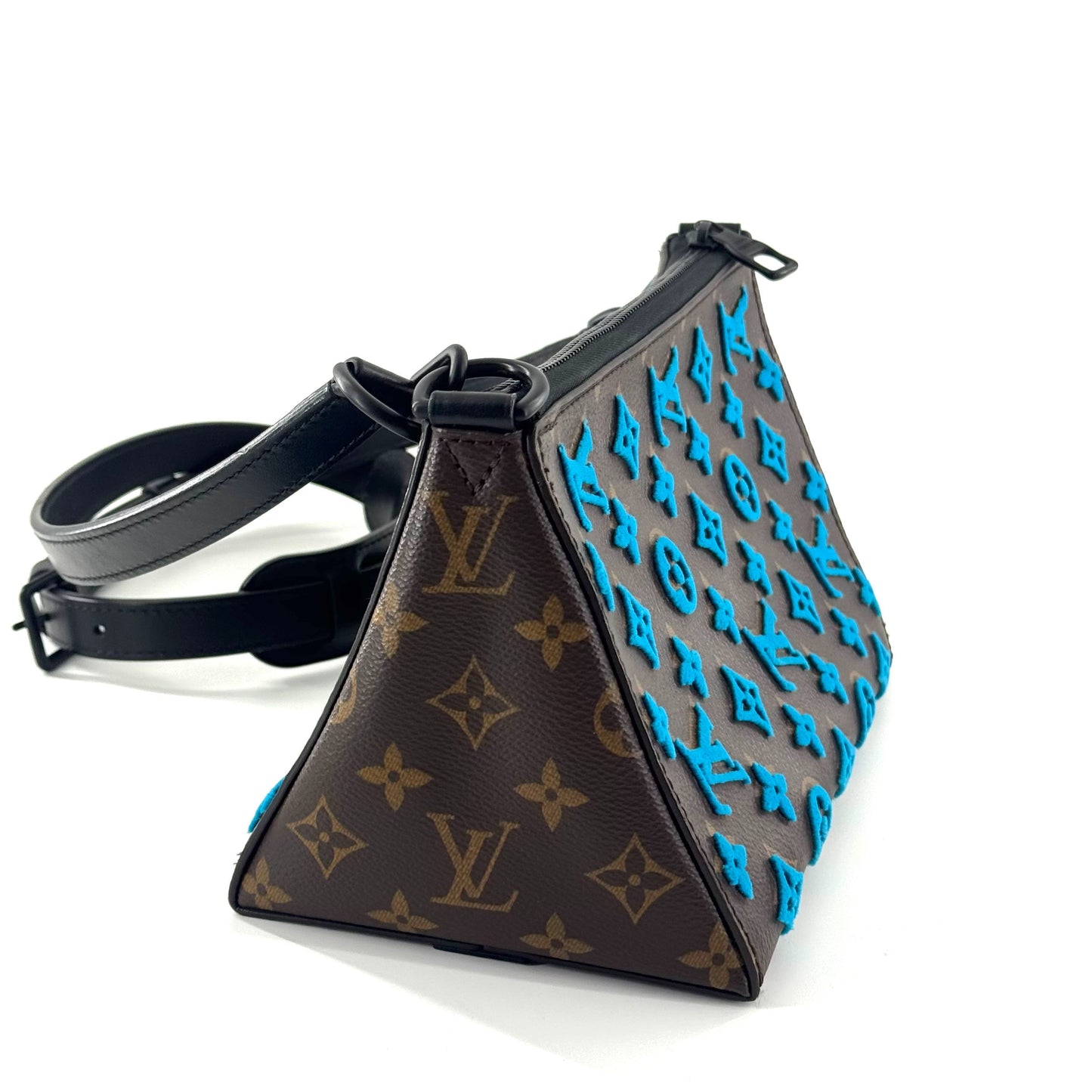 Louis Vuitton - Triangle Bag - Monogram canvas with velvet flocking and leather trim - Brown and Blue with Black trim - (Mini)