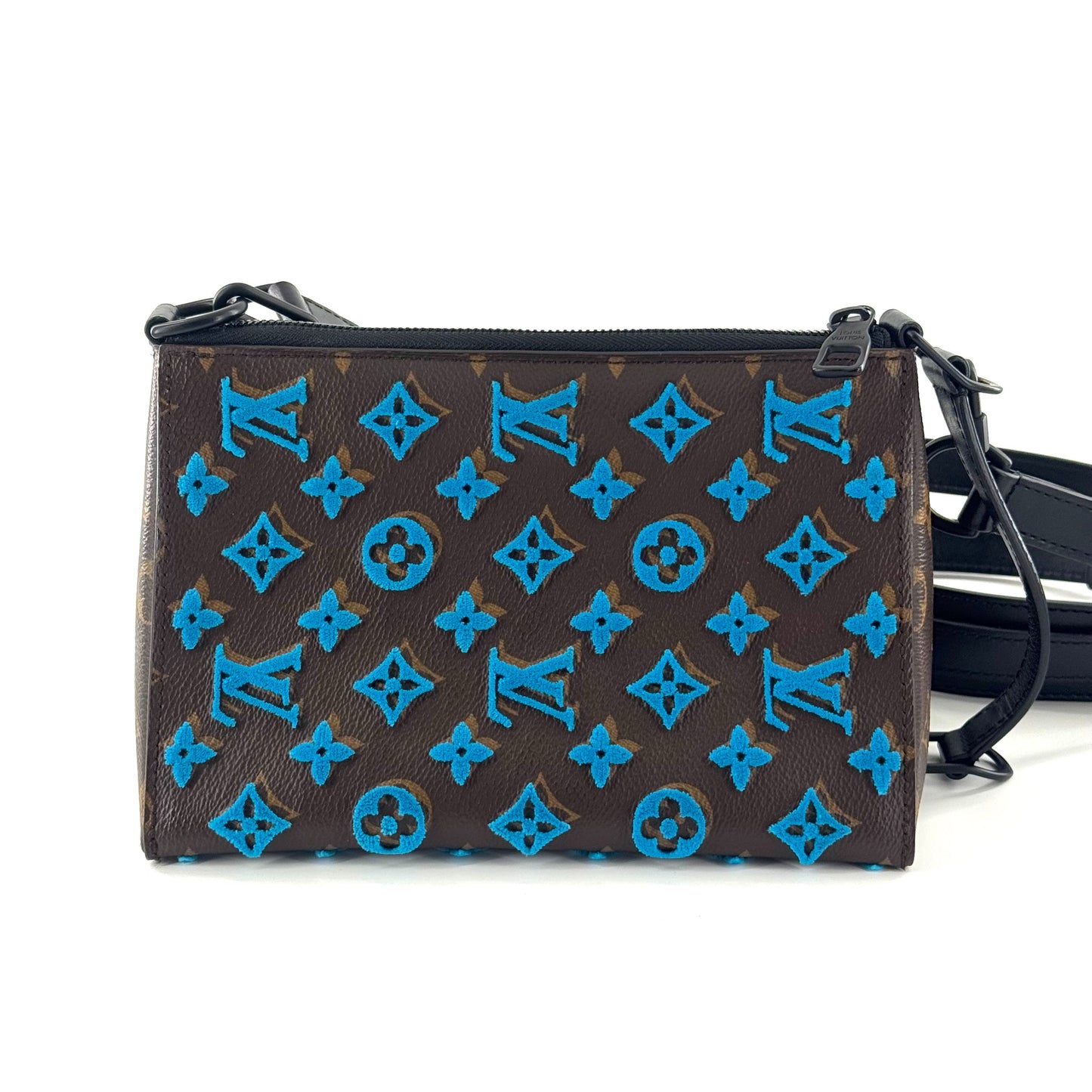 Louis Vuitton - Triangle Bag - Monogram canvas with velvet flocking and leather trim - Brown and Blue with Black trim - (Mini)