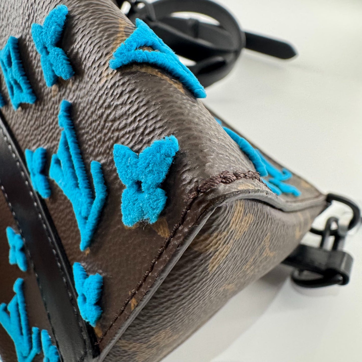 Louis Vuitton - Triangle Bag - Monogram canvas with velvet flocking and leather trim - Brown and Blue with Black trim - (Mini)