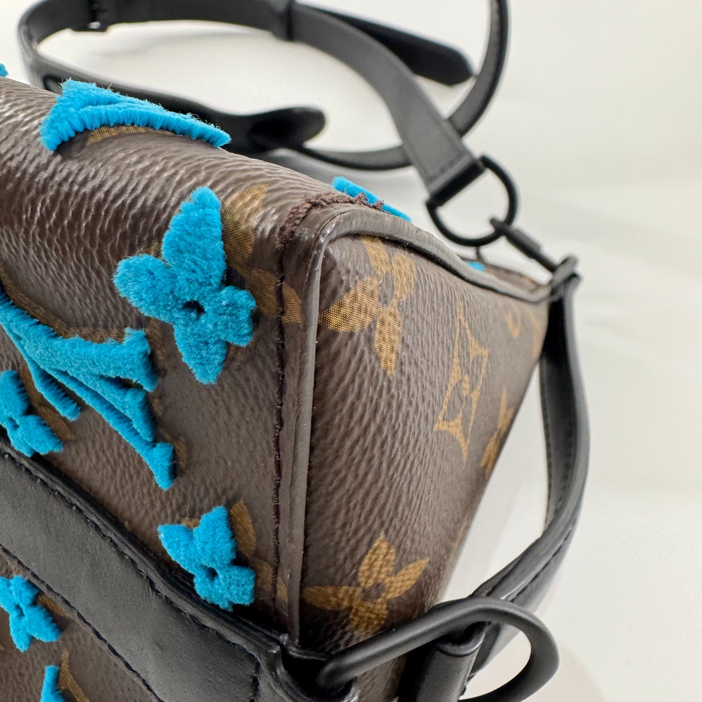 Louis Vuitton - Triangle Bag - Monogram canvas with velvet flocking and leather trim - Brown and Blue with Black trim - (Mini)