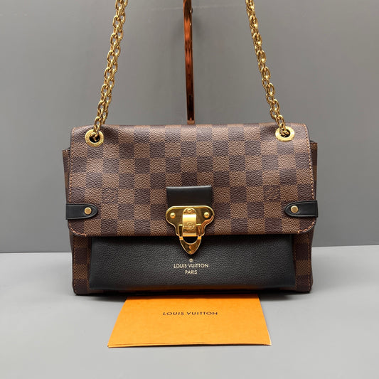 Louis Vuitton - Vavin Chain Bag - Damier Ebene coated canvas with black grained leather trim - Brown - (Small)