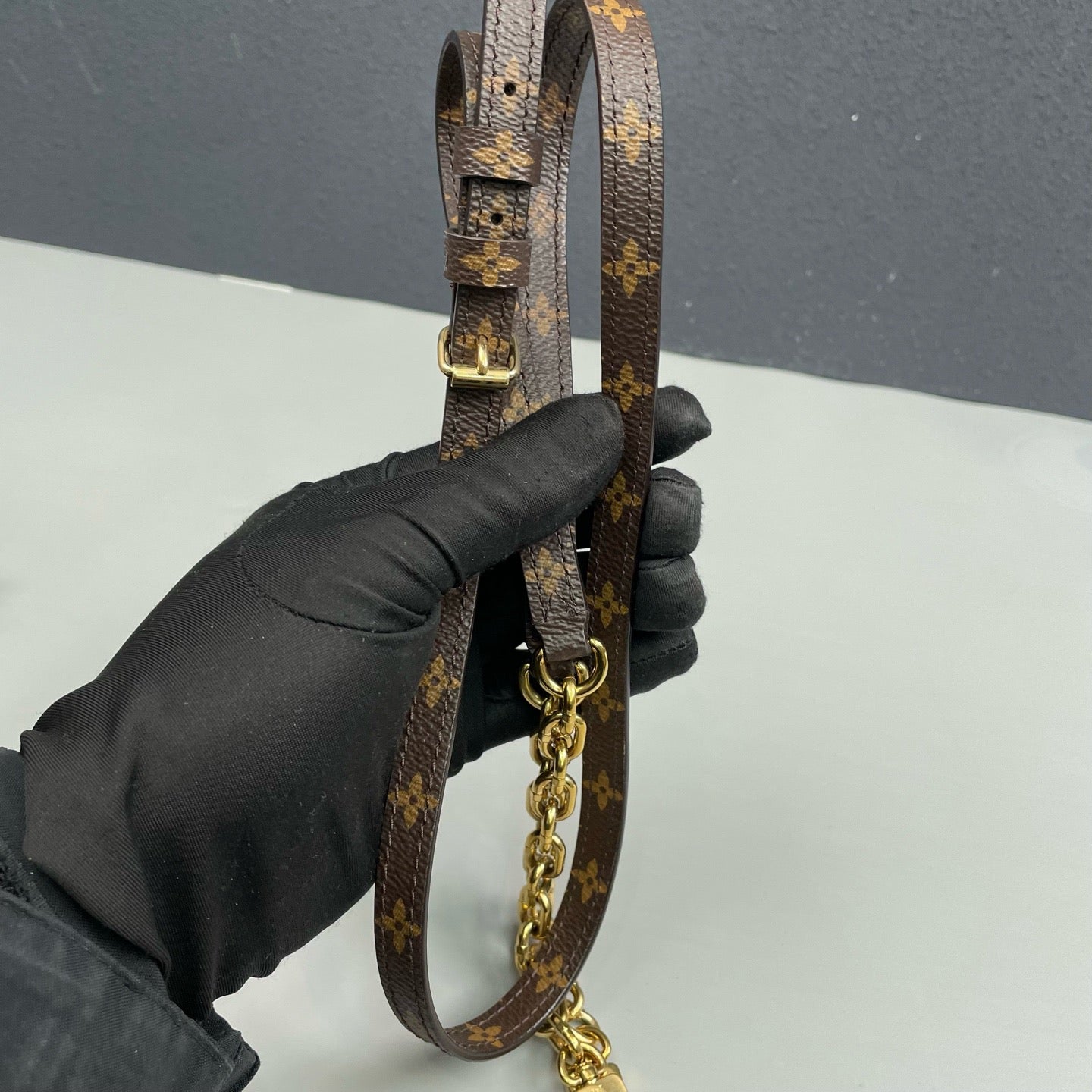 Louis Vuitton - Vertical Trunk Phone Bag - Monogram coated canvas with leather trim - Brown - (mini)