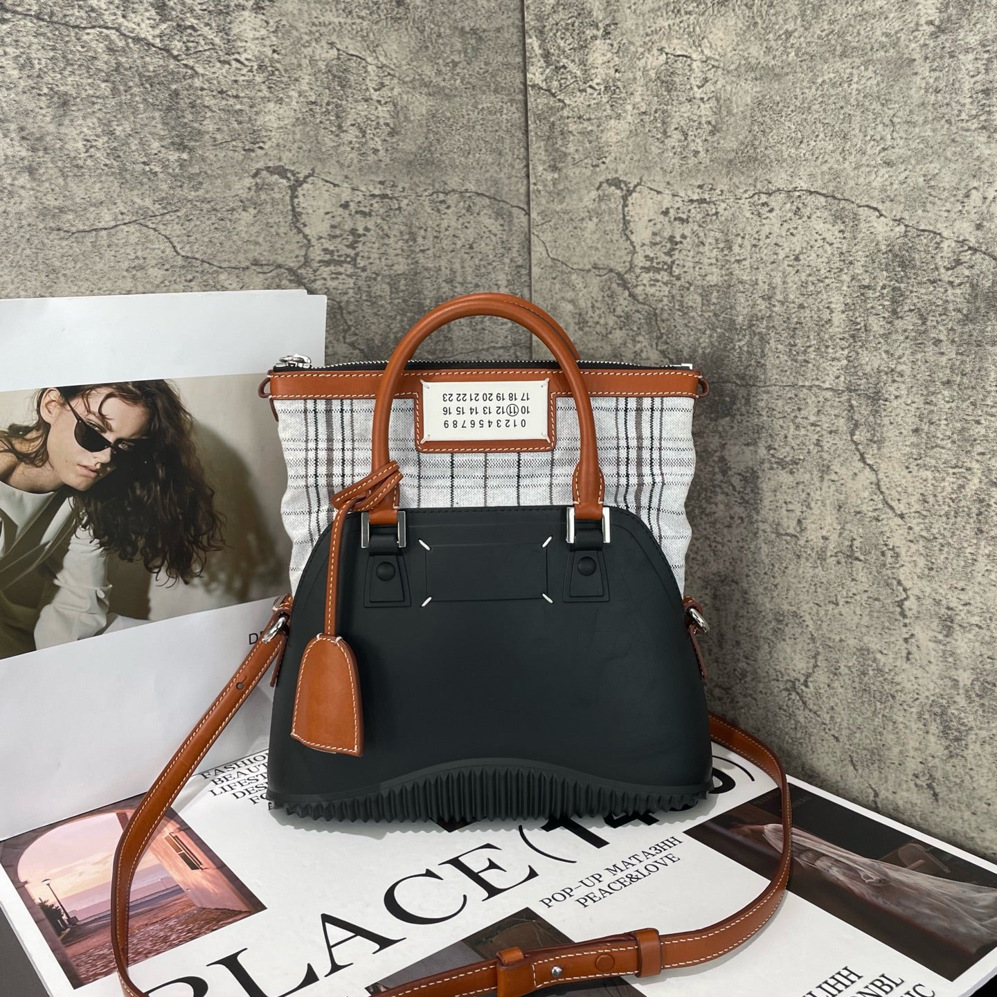 Maison Margiela - 5AC - Calfskin leather and fabric - Black and Tan - (small)