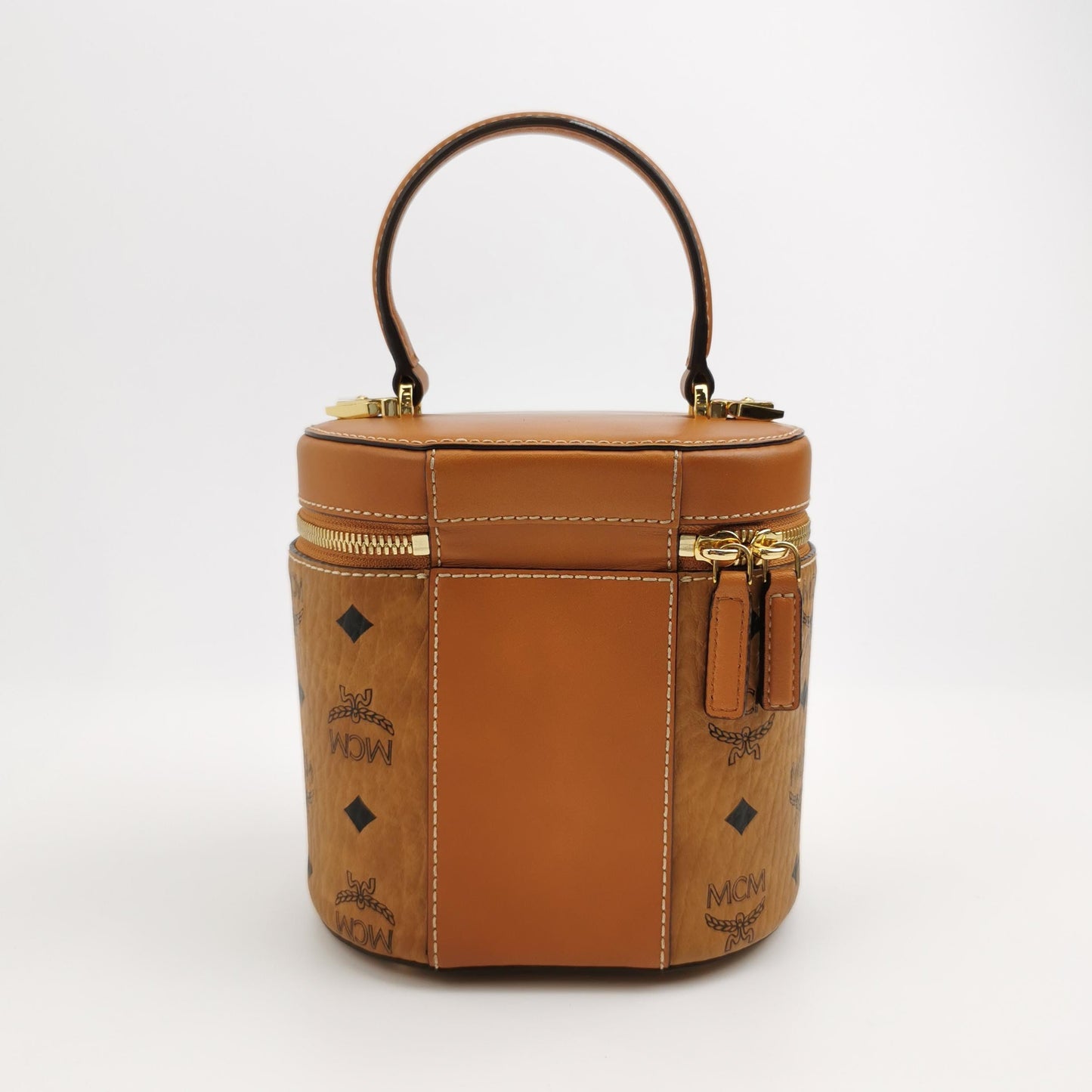 MCM - Visetos Bucket Bag - Visetos coated canvas with leather trim - Brown - (mini)