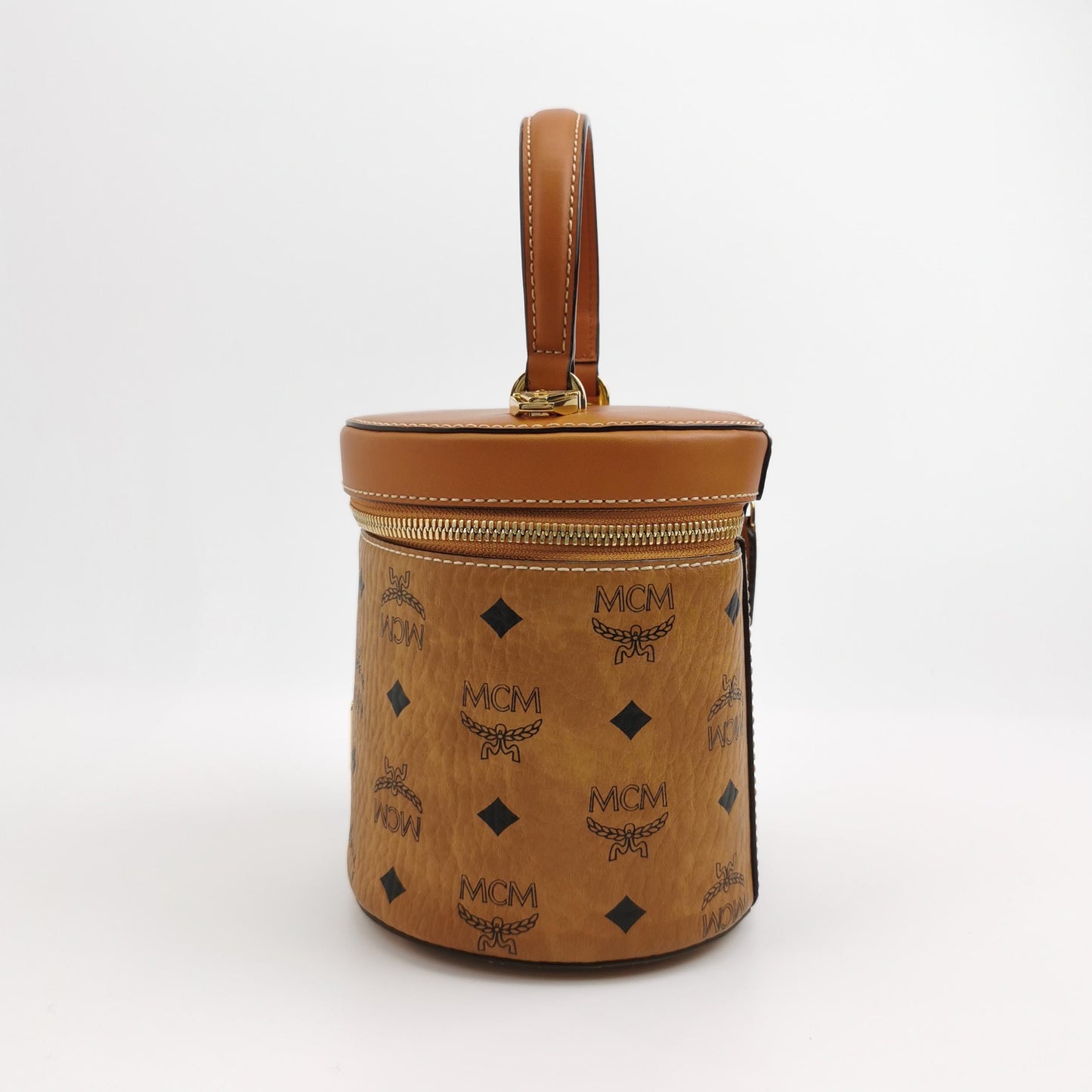 MCM - Visetos Bucket Bag - Visetos coated canvas with leather trim - Brown - (mini)