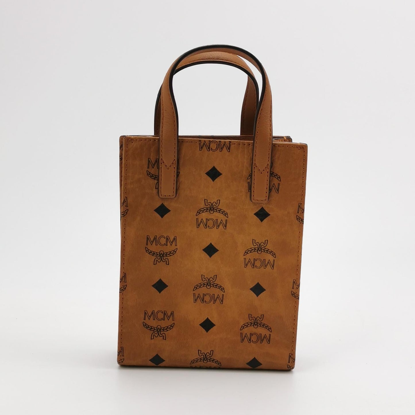 MCM - Visetos Mini Shopper (MYSAAVI02CO001) - Visetos monogram coated canvas with leather trim - Cognac - (mini)