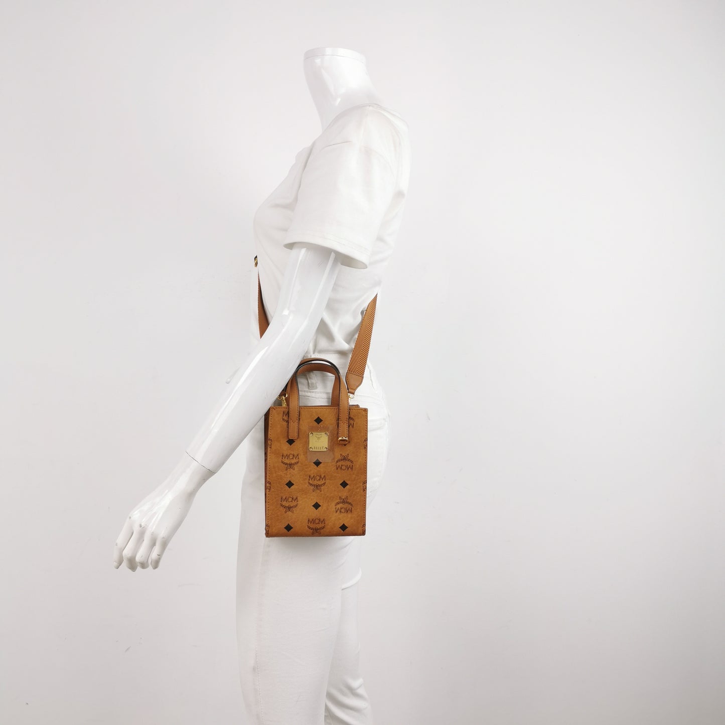 MCM - Visetos Mini Shopper (MYSAAVI02CO001) - Visetos monogram coated canvas with leather trim - Cognac - (mini)