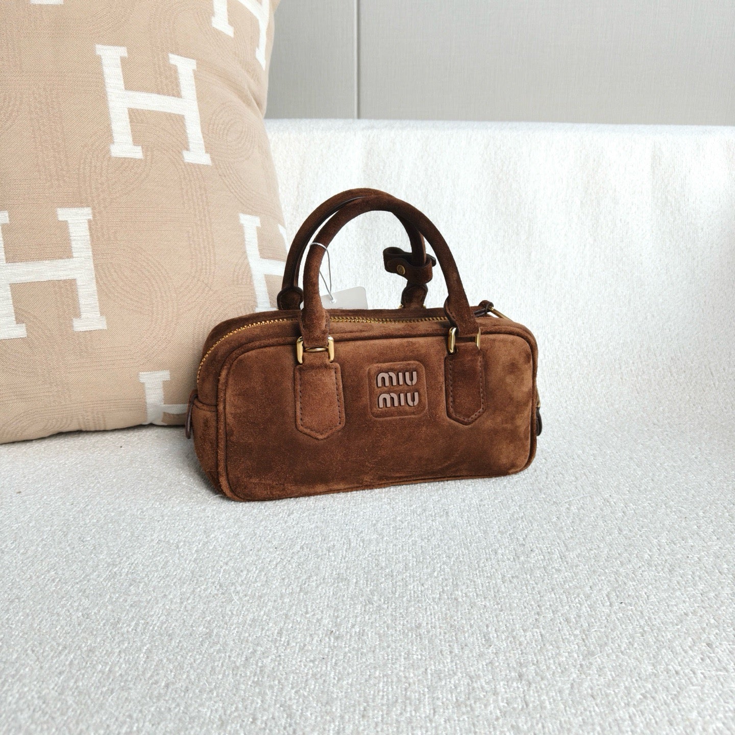 Miu Miu - Arcadie Bowling Bag - Suede - Brown - (Small)