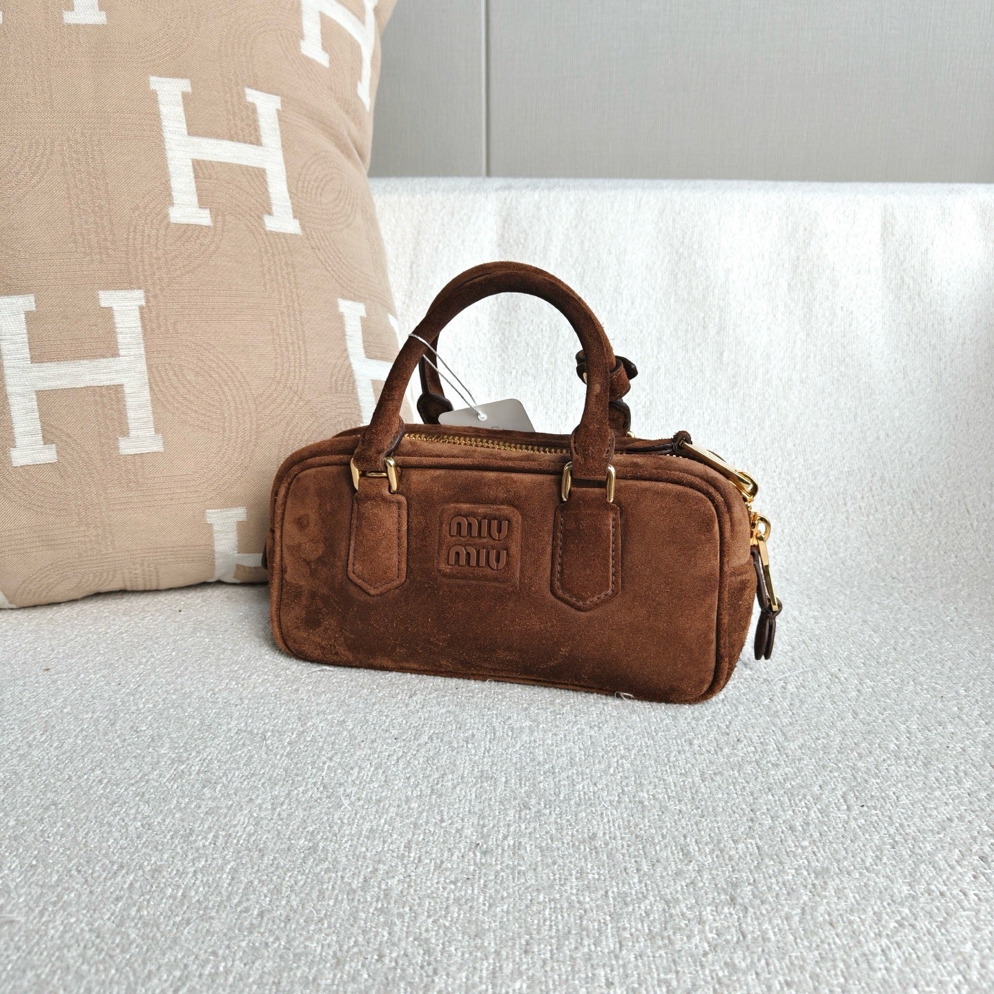 Miu Miu - Arcadie Bowling Bag - Suede - Brown - (Small)