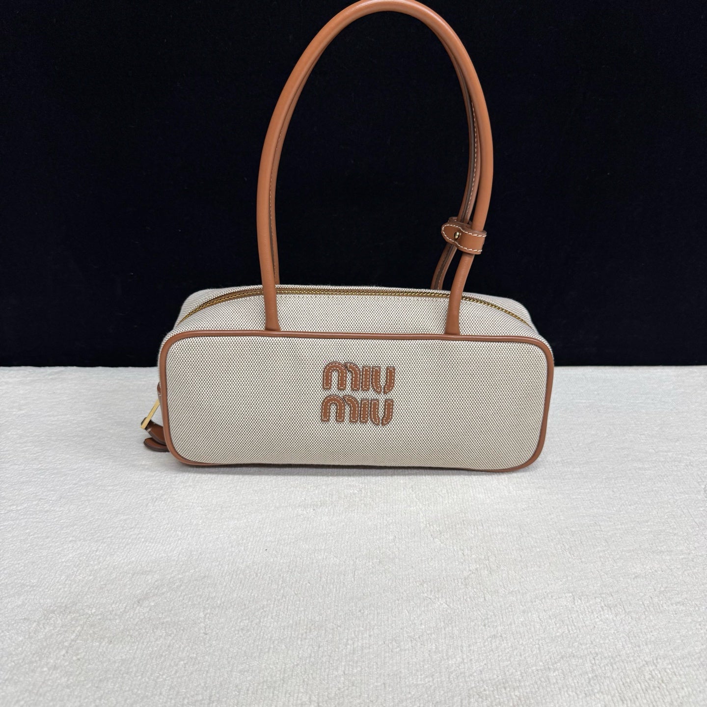 Miu Miu - Bowling Bag - Canvas and leather - Beige with Brown trim - (Small)