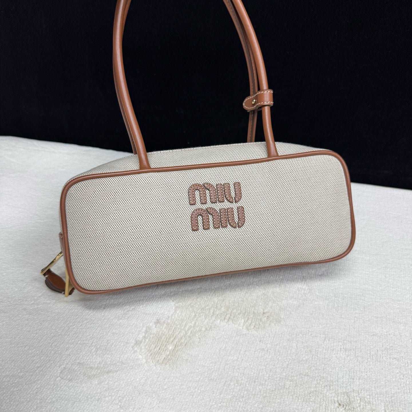 Miu Miu - Bowling Bag - Canvas and leather - Beige with Brown trim - (Small)