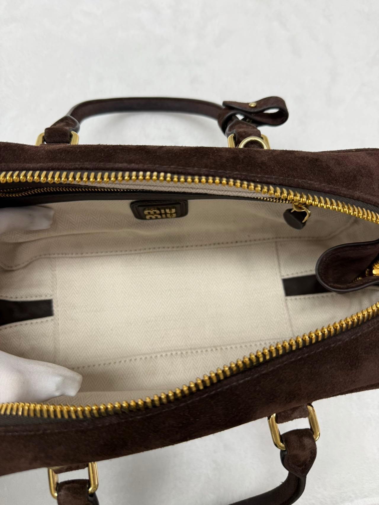 Miu Miu - Bowling bag - Suede leather - Brown - (Small)
